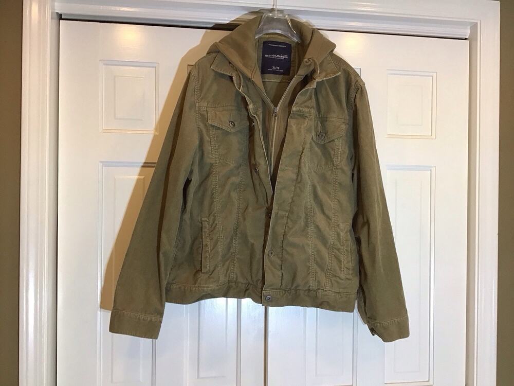 Nautica Jean Co. Vintage Mens Tan Corduroy Jacket Sz XL W/Hood Streetwear Casual